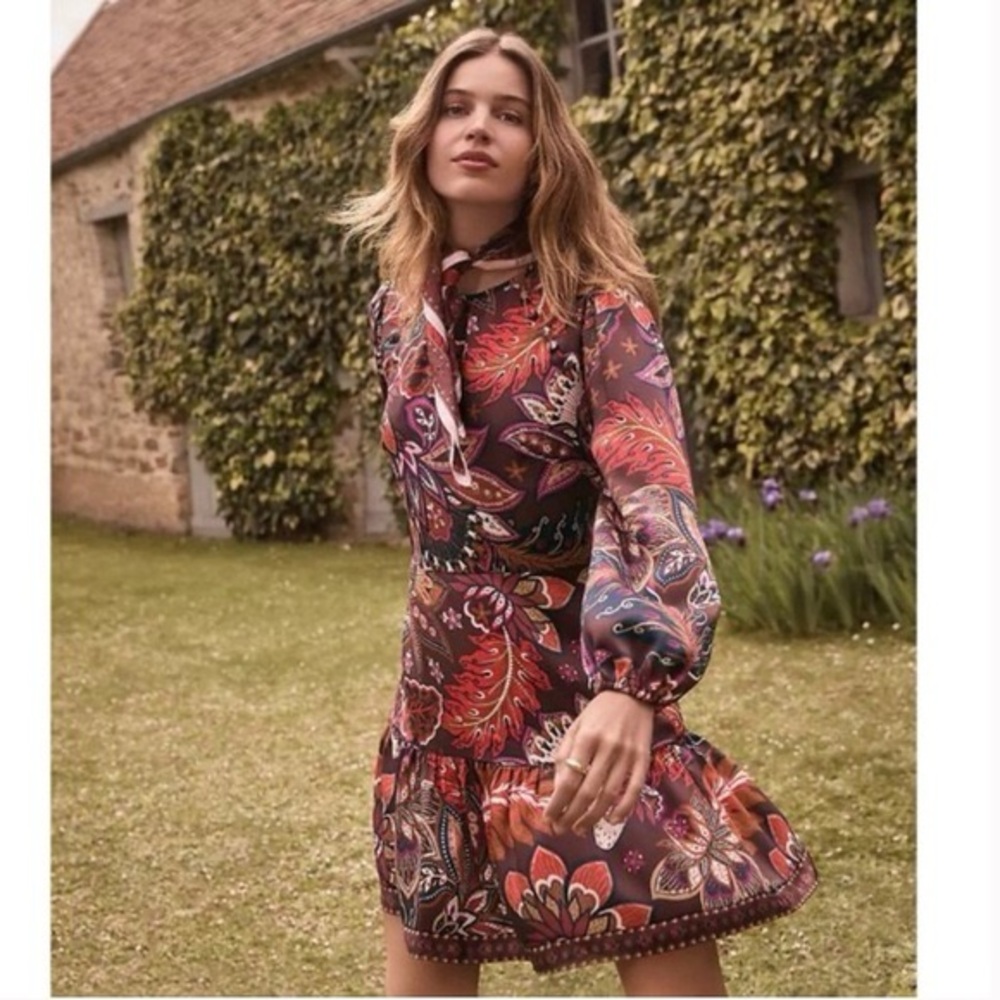 NWOT Loft Folk Floral Fairy Paisley Dress retro 70s fit and flare medium 8